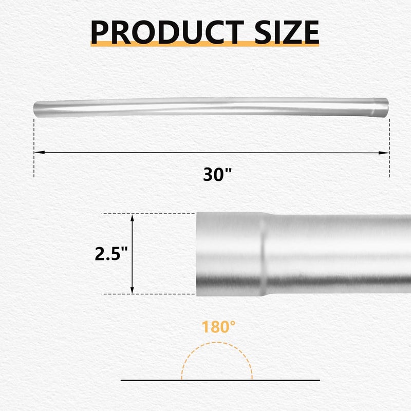 LCGP 2.5" Custom Mandrel Straight Exhaust Pipe, 30" Long, Made of Mild Steel Fit 2.5 Inch Exhaust System - Image 2